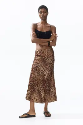 Slip skirt en satin - Marron/imprimé léopard