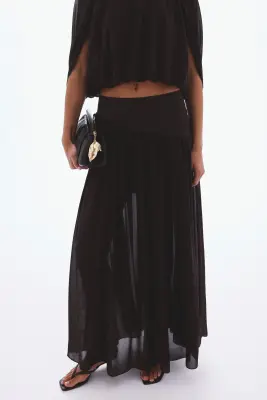 Jupe maxi en mousseline - Marron foncé