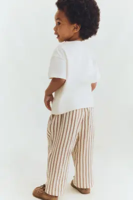 Pantalon en coton - Crème/rayures marron