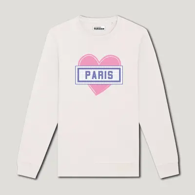 SWEAT-SHIRT COTON BIO IMPRIMÉ - COEUR PARIS - ÉCRU