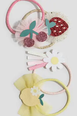 Lot de 4 élastiques à cheveux avec application - Rose/fruits