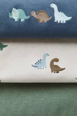 Lot de 3 bodies à encolure américaine en coton - Bleu ancien/dinosaures