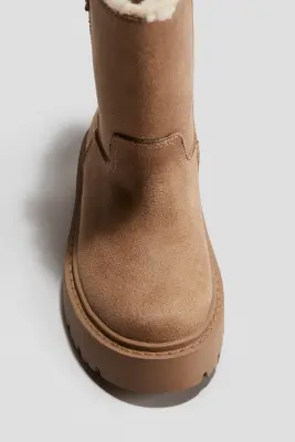 Bottes chaudement doublées de hauteur mi-mollet - Beige