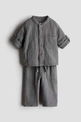 Ensemble 2 pièces en mousseline de coton - Gris