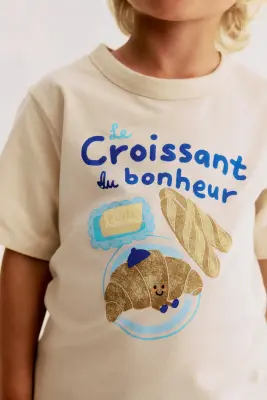 T-shirt en coton - Beige clair/croissant