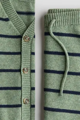 2-piece cotton-knit set - Vert/rayé