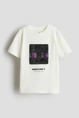 T-shirt avec sequins réversibles - Crème/Minecraft