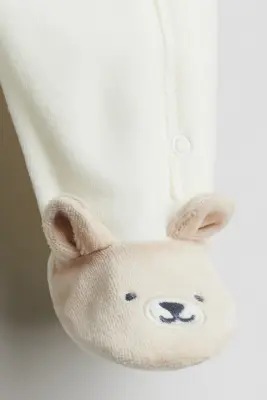 Pyjama en velours avec pieds - Blanc/nounours