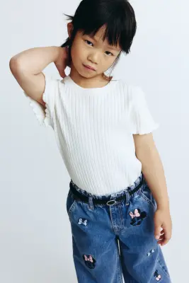 Jean à jambes larges avec motifs - Bleu denim/Minnie