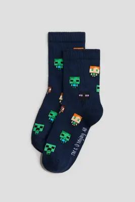Lot de 7 paires de chaussettes - Bleu marine/Minecraft