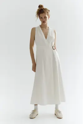 Robe portefeuille en lin mélangé - Crème