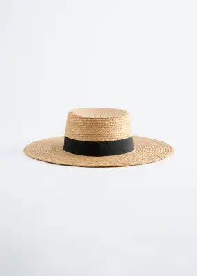Chapeau en raphia bordé de gros-grain - Paille naturelle