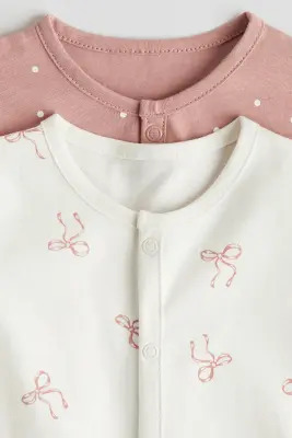 Lot de 2 pyjamas en coton - Rose/nœuds