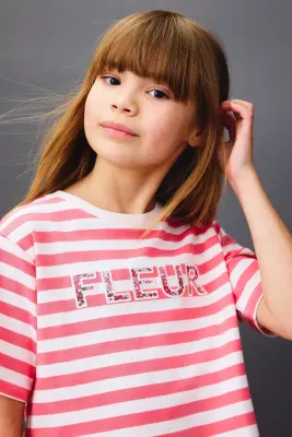 T-shirt en coton avec applications - Rose framboise/Fleur