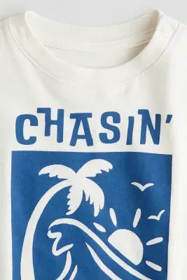 T-shirt en coton imprimé - Blanc/Chasin' waves
