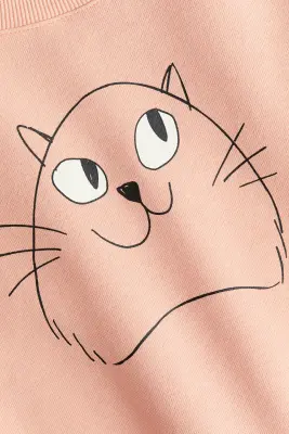 Sweat imprimé en coton - Pêche/chat