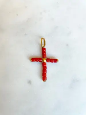 Nouveau ! ALHAJA Pendentif Croix Corail