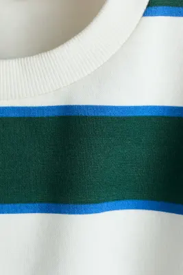 Sweat imprimé avec intérieur brossé - Blanc/rayures vertes