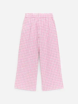 Pantalon décontracté en coton et lin - Rose/Blanc