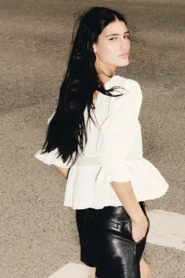 Blouse péplum avec dentelle - Blanc