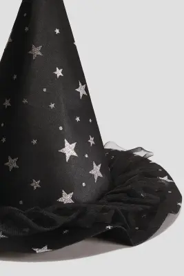 Chapeau de sorcière à motifs scintillants - Noir/étoiles