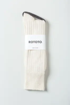 Rototo – Linen Cotton Ribbed Crew R1461 – ECRU