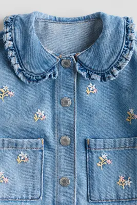 Veste en denim avec détails brodés - Bleu denim/fleuri
