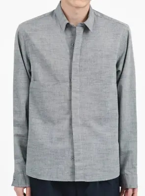 Shirt with Front Cuts in Heather Grey Cotton Veil