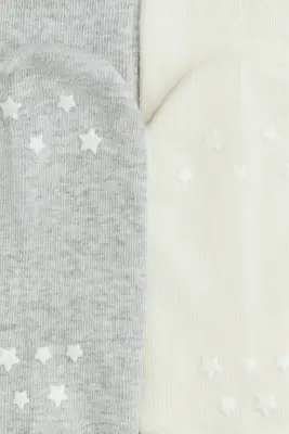 Lot de 2 collants antidérapants en maille fine - Gris clair chiné/crème