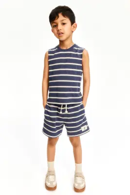 Ensemble 2 pièces en tissu éponge - Bleu marine/rayé