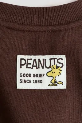 Sweat imprimé avec intérieur brossé - Marron foncé/Snoopy