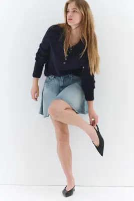 Minijupe évasée en denim - Bleu denim clair