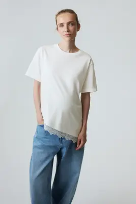 MAMA T-shirt avec dentelle - Blanc