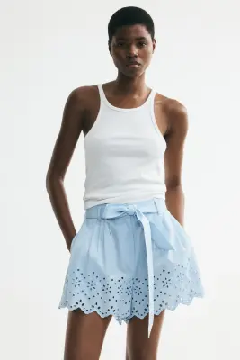 Short en coton avec ceinture - Bleu clair