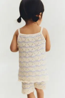 Ensemble 2 pièces en pointelle de coton - Beige clair/rayé