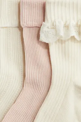 Lot de 3 paires de chaussettes avec détail surjeté - Crème/rose clair
