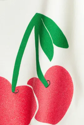 Sweat à l'intérieur brossé avec motif - Blanc/cerises