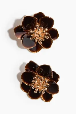 Boucles d'oreilles fleurs - Marron foncé/doré