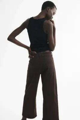 Wide High Waist Ankle Jeans - Marron foncé