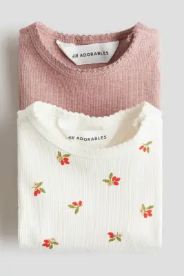 Lot de 2 tops en jersey de coton - Vieux rose chiné/baies