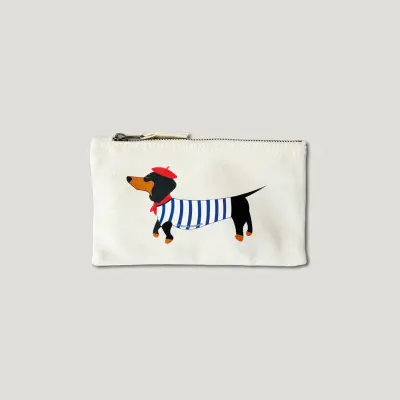 POCHETTE IMPRIMÉE - TECKEL MARINIÈRE - COTON RECYCLÉ - ÉCRU