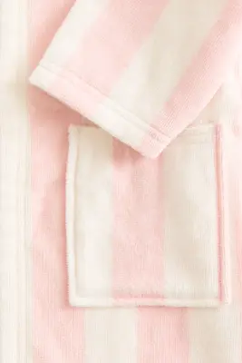 Robe de chambre en coton éponge - Rose clair/rayures blanches