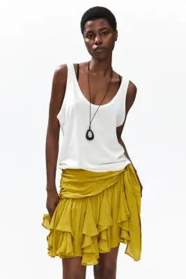 Minijupe asymétrique en viscose - Jaune moutarde