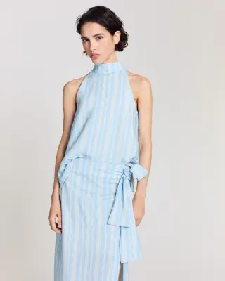 Top Arielle rayures onde fond bleu