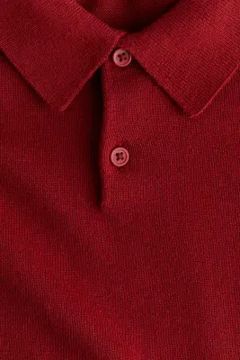 Polo en maille fine - Rouge foncé