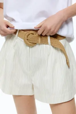 Short en coton avec ceinture - Beige clair/rayé