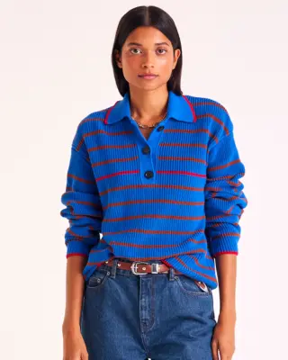Pull Gustave rayures bleu, cannelle et rouge