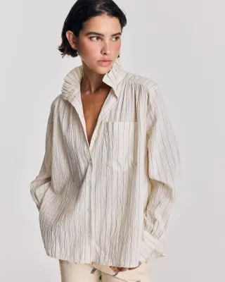 Chemise Léonor rayures écru et marine