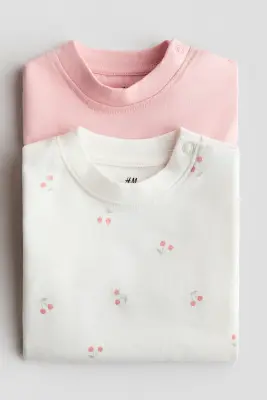 Lot de 2 T-shirts en coton - Rose/cerises