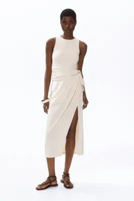 Robe en jersey avec panneau drapé - Beige clair
